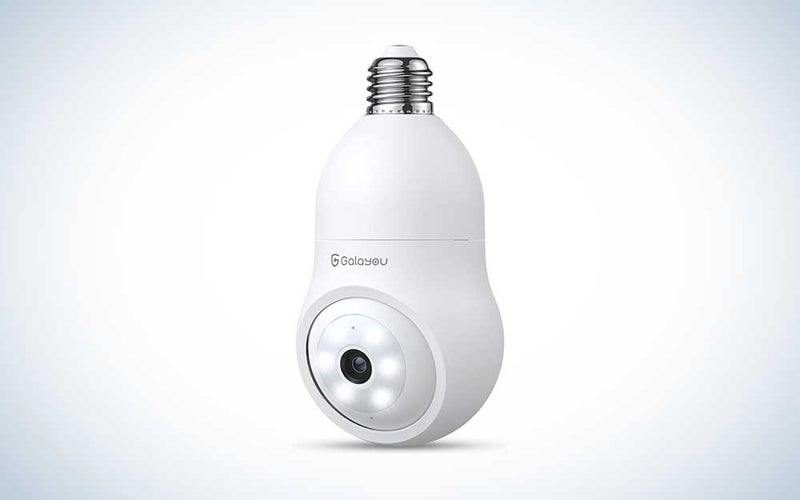 Galayou 360 Light Bulb Security Camera over plain background