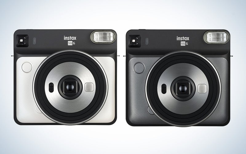 Two fujifilm instax SQ6 cameras next to each other on a plain background