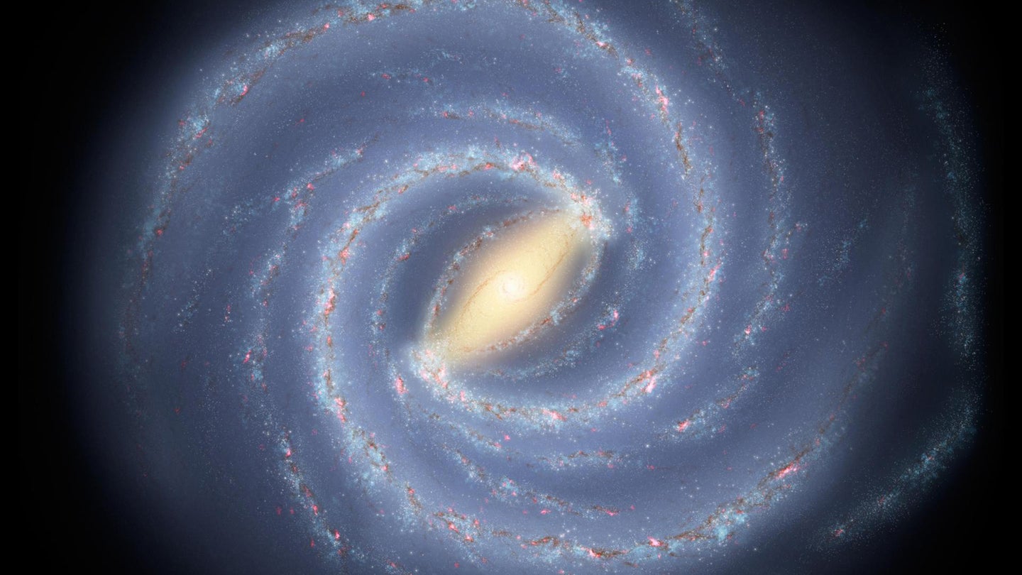 An artist’s concept of the Milky Way, which is a spiral galaxy that has a defined center. The spiral arms are made up of stars that can be wound tightly or loosely.